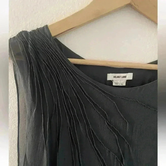 Helmut Lang Gray Silk Draped Sheer Cocoon Midi Dress $395 Women’s Large - Picture 3 of 11